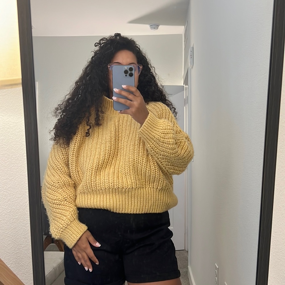 Yellow Cotton Cable Knit Sweater